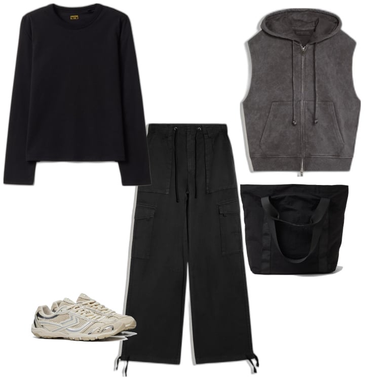 Outfit mujer - Chic #8482. Estilo Chic para Todos los días. Combinación con pantalones cargo, bolso shopper, camiseta, chalecos, sneakers.