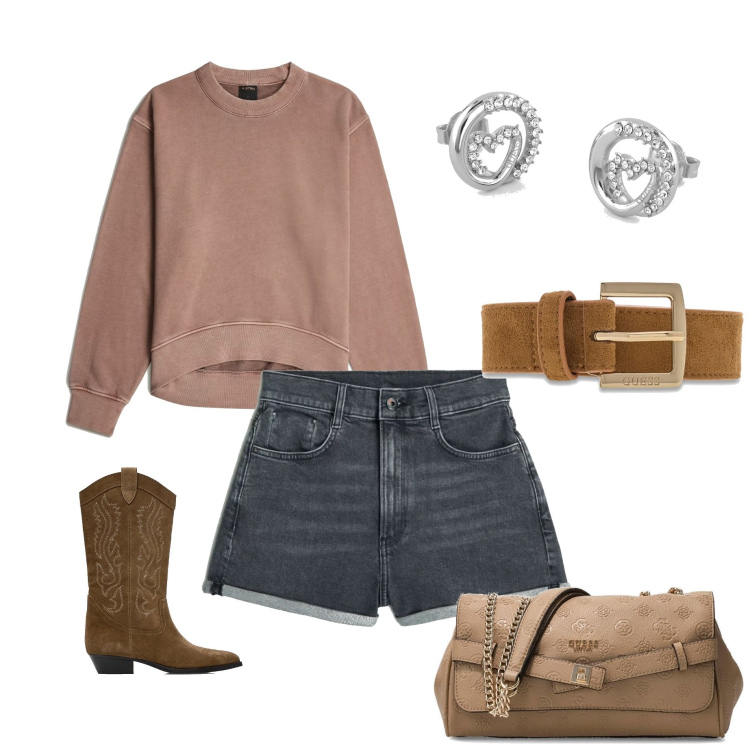 Outfit mujer - Boho #1457. Estilo Boho para Todos los días. Combinación con botines, shorts, bandoleras, sudaderas, cinturones, pendientes.