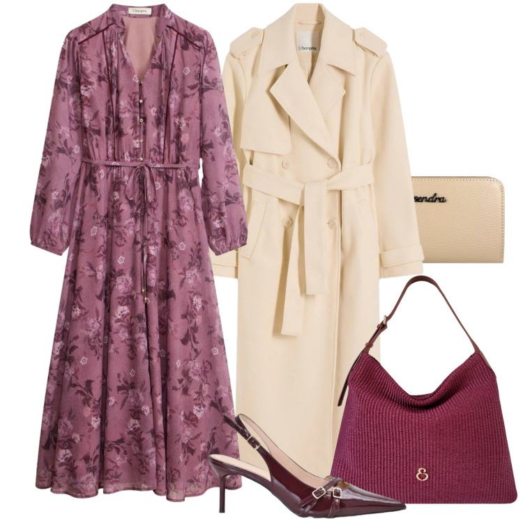 Outfit donna - Il vestito chemisier autunnale - Curvy. Stile Casual chic per Tutti i giorni. Abbinamento con vestiti chemisier, trench, décolleté, borse a spalla, portafogli.