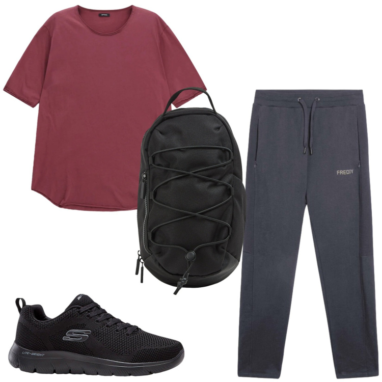 Outfit uomo - Total look #2469786. Stile Urban per Sport. Abbinamento con sneakers, t-shirt, borse sportive, pantaloni.