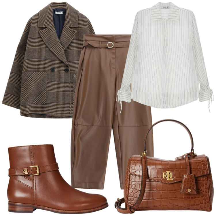 Outfit donna - Tartan & Fall Colors : in ufficio. Stile Mannish per Ufficio. Abbinamento con pantaloni, blazer, camicie, borse a mano, stivaletti.