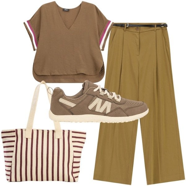 Outfit donna - Giallo vivace. Stile Urban per Tutti i giorni. Abbinamento con shopping bag, sneakers, pantaloni a palazzo, bluse.