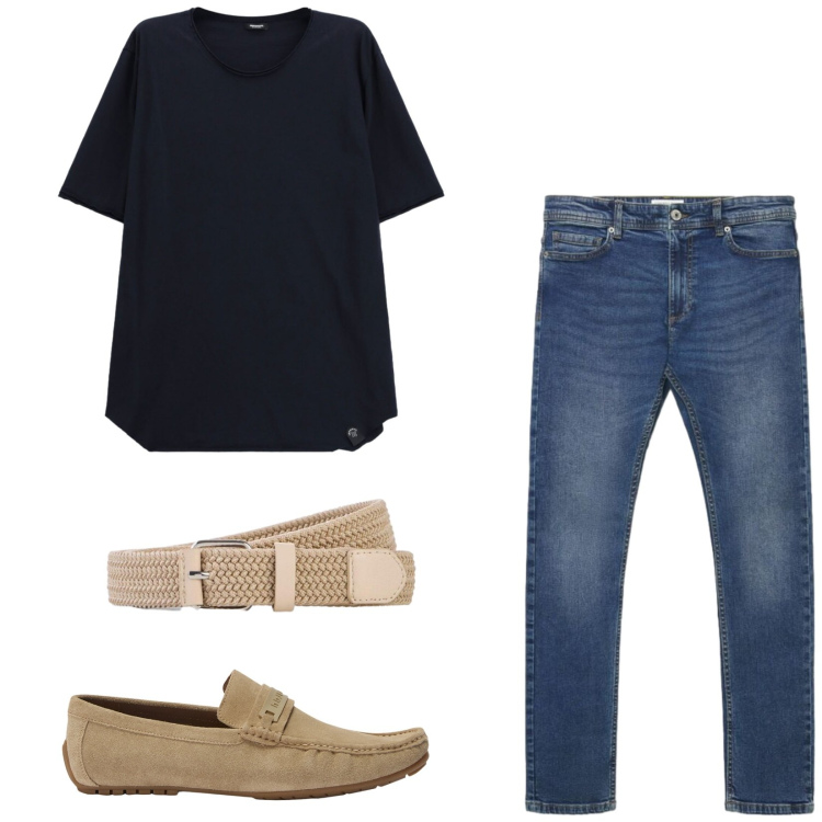 Outfit uomo - Total look #2469795. Stile Casual per Tutti i giorni. Abbinamento con cinture, scarpe stringate, t-shirt, jeans skinny.