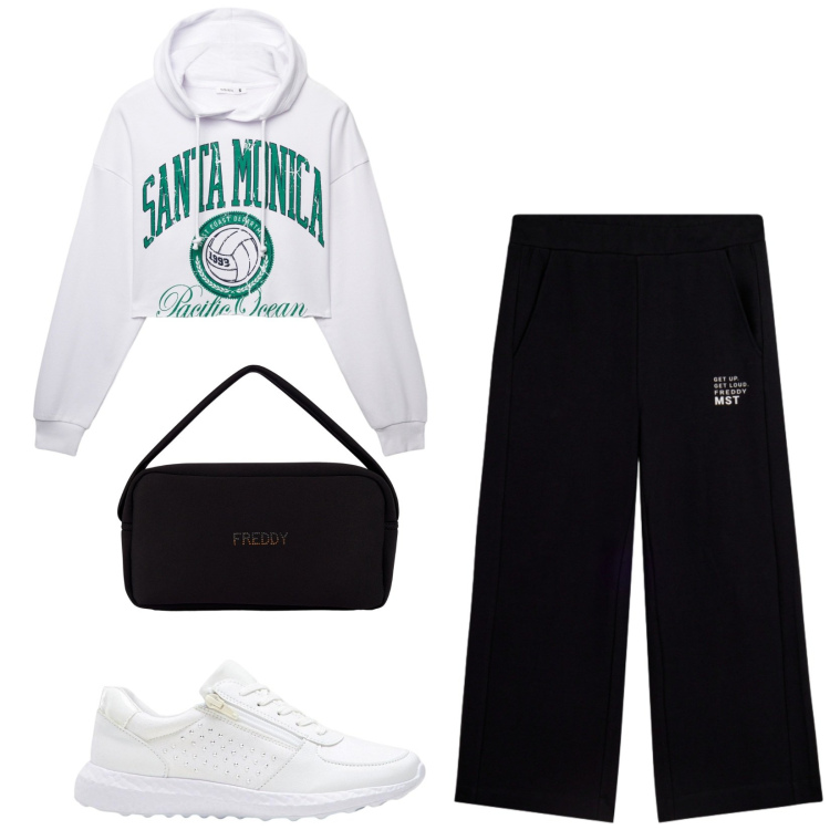 Outfit donna - Total look #2469796. Stile Urban per Sport. Abbinamento con sneakers, felpe con cappuccio, borse a mano, pantaloni.