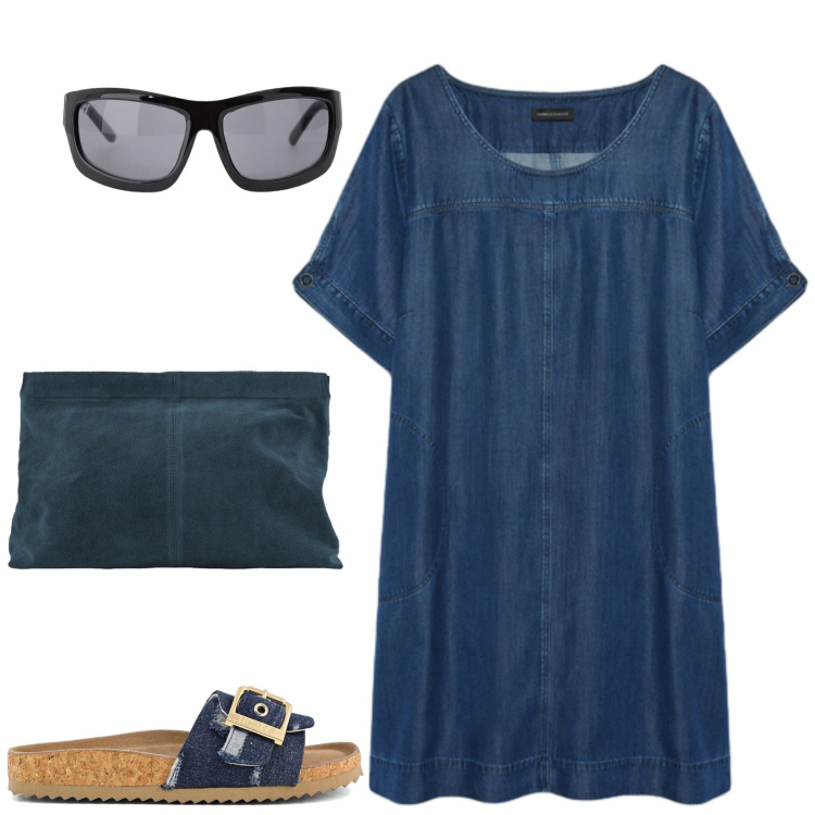 Outfit donna - Total look #2469798. Stile Casual per Tutti i giorni. Abbinamento con occhiali da sole, pochette, vestiti corti, sandali.