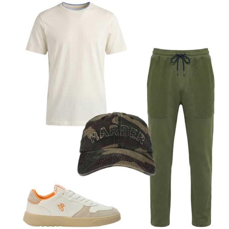 Outfit uomo - Total look #2469804. Stile Casual per Tutti i giorni. Abbinamento con pantaloni, sneakers, t-shirt, cappelli con visiera.