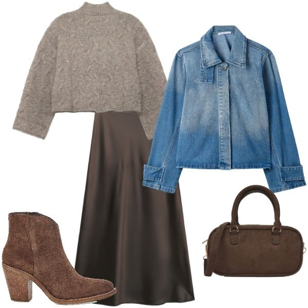 Outfit donna - Terranova - Curvy Back To. Stile Urban per Ufficio. Abbinamento con cappotti, borse a tracolla, gonne lunghe, pullovers, stivaletti.