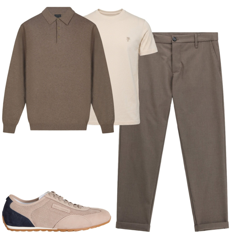Outfit uomo - Transitional season. Stile Urban per Tutti i giorni. Abbinamento con sneakers, t-shirt, pantaloni, polo.