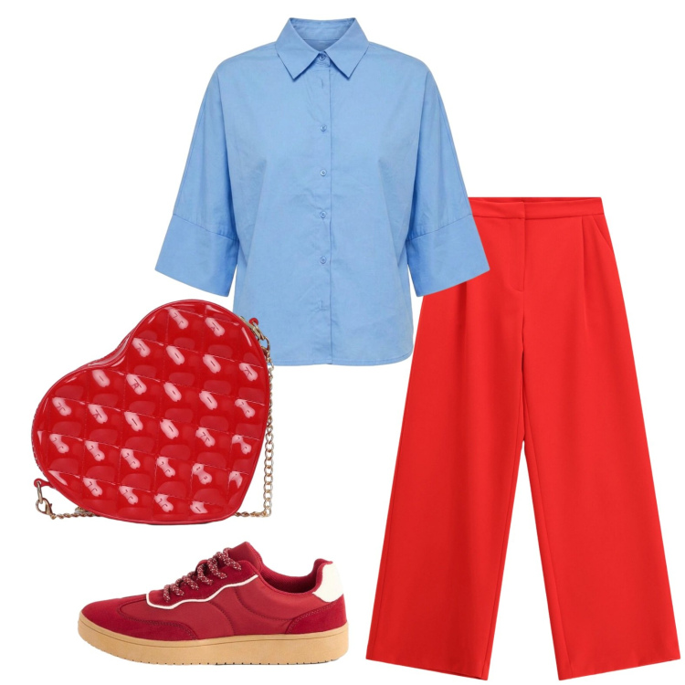Outfit donna - Una borsa romantica. Stile Basic per Tutti i giorni. Abbinamento con sneakers, pantaloni, borse a tracolla, camicie a manica corta.