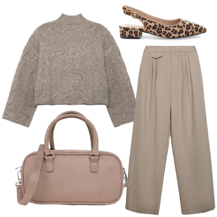 Outfit donna - Workwear. Stile Chic per Ufficio. Abbinamento con pantaloni, borse a tracolla, pullovers, ballerine.
