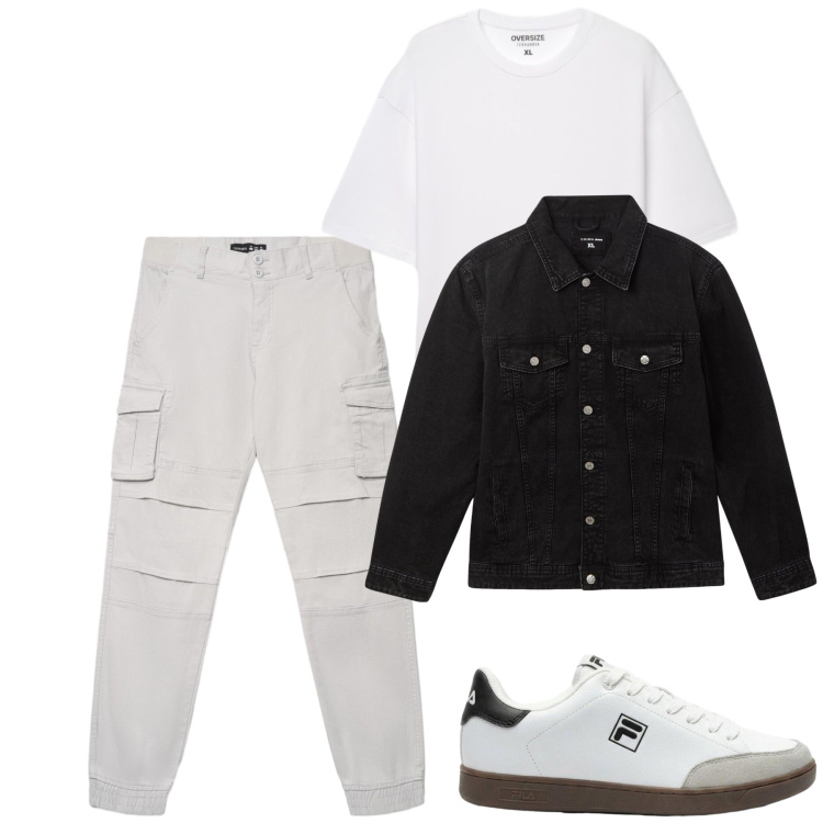 Outfit uomo - Dimitri. Stile Casual per Tutti i giorni. Abbinamento con sneakers, cappotti, pantaloni cargo, t-shirt.