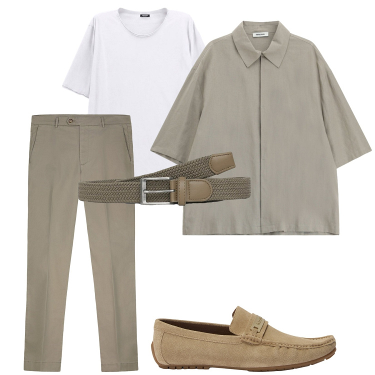 Outfit uomo - Total look #2469897. Stile Trendy per Tutti i giorni. Abbinamento con scarpe stringate, camicie a manica corta, t-shirt, cinture, pantaloni chino.