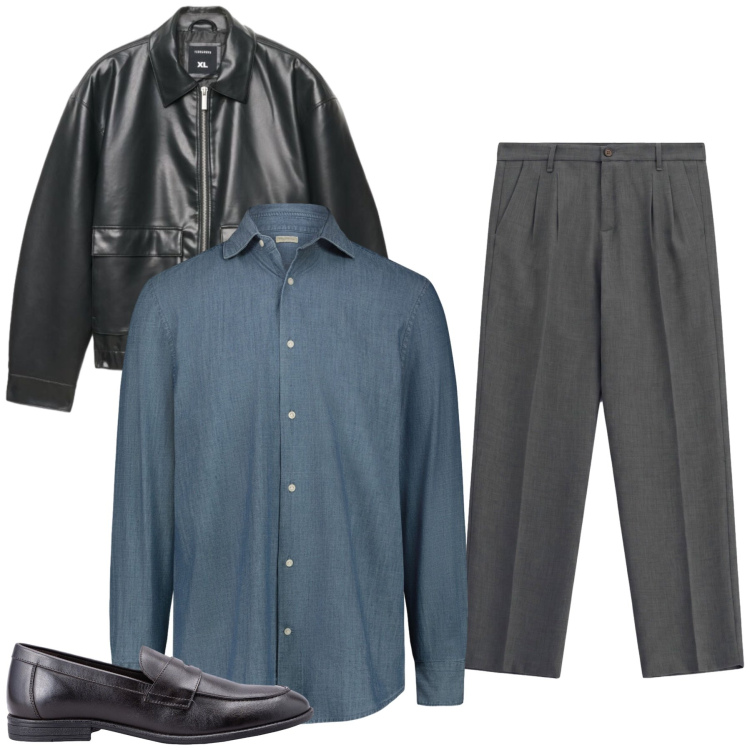 Outfit uomo - Un ragazzo. Stile Urban per Ufficio. Abbinamento con pantaloni, giacche, camicie, scarpe stringate.