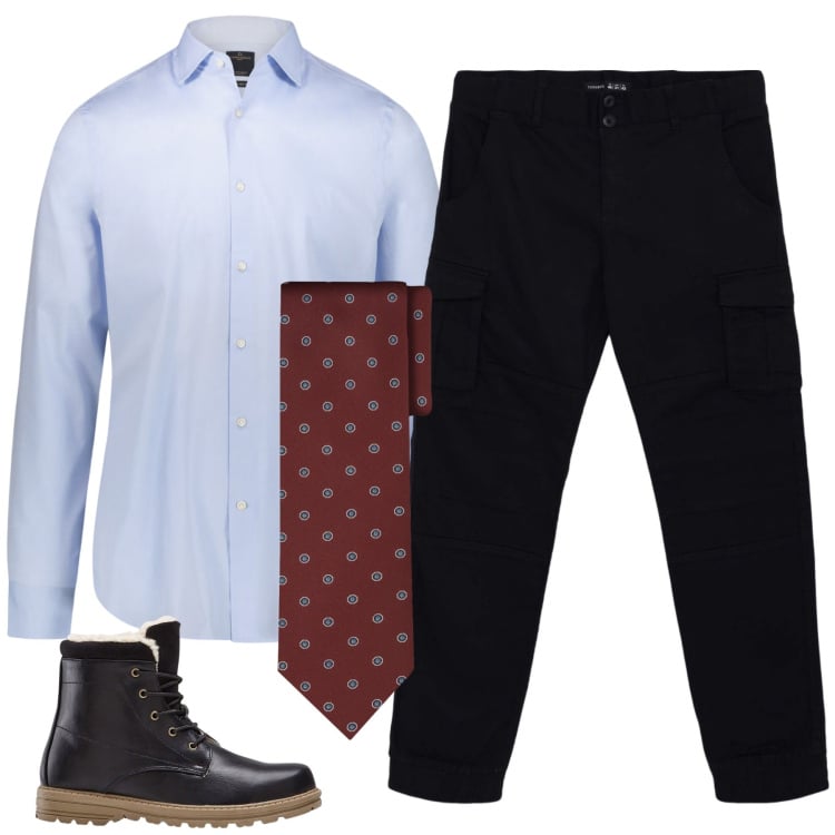 Outfit uomo - Danilo. Stile Trendy per Tutti i giorni. Abbinamento con stivali e stivaletti, pantaloni cargo, camicie, cravatte.