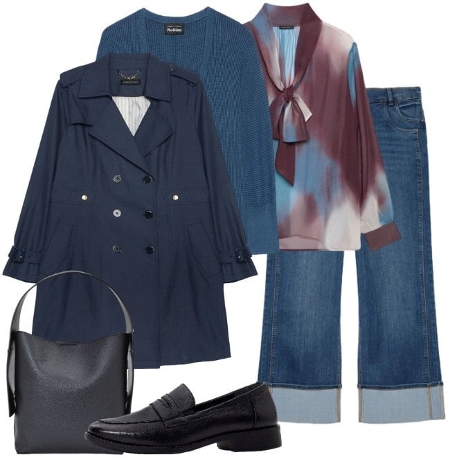 Outfit donna - Soprabito a doppio petto. Stile Casual chic per Tutti i giorni. Abbinamento con mocassini, borse a spalla, bluse, trench, jeans dritti, cardigans.