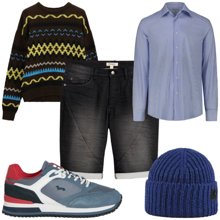 Outfit uomo - Total look #2469929. Stile Casual per Tutti i giorni. Abbinamento con bermuda, sneakers, maglieria, camicie, berretti.
