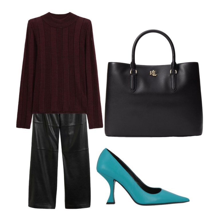 Outfit donna - Settembre curvy. Stile Minimal per Serata fuori. Abbinamento con décolleté, pantaloni, top, borse a mano.