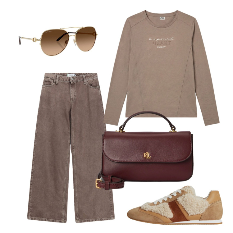 Outfit donna - Le sneakers pellicciose. Stile Casual per Tutti i giorni. Abbinamento con t-shirt, jeans dritti, occhiali da sole, borse a mano, sneakers.