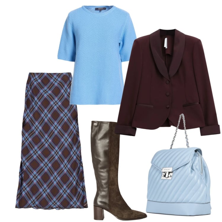 Outfit donna - La gonna scozzese. Stile Casual chic per Ufficio. Abbinamento con zaini, pullovers, stivali, blazer, gonne lunghe.