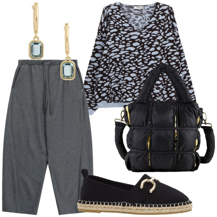 Outfit donna - Total look #2469994. Stile Basic per Tutti i giorni. Abbinamento con espadrillas, maglieria, pantaloni a palazzo, borse a mano, orecchini.