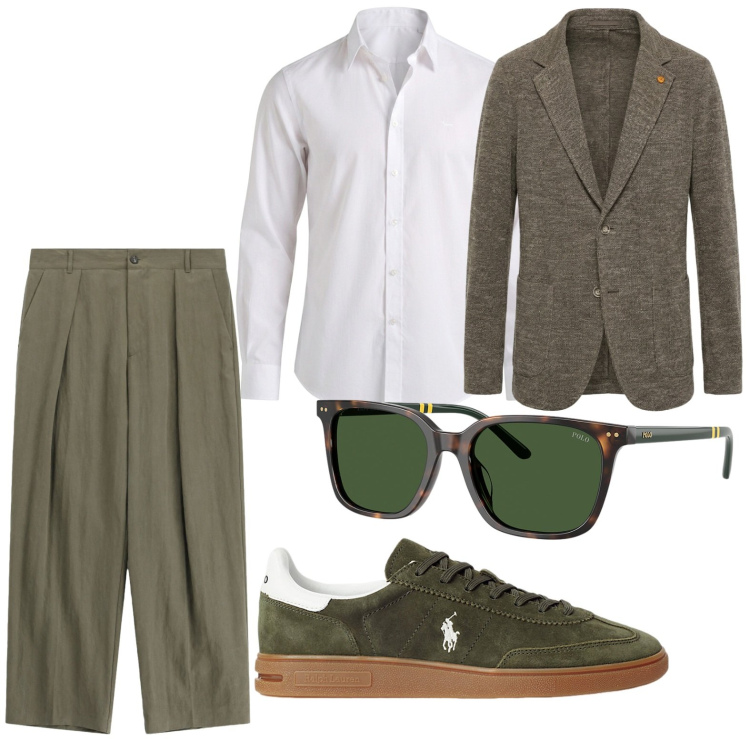Outfit uomo - Elegante e sobrio. Stile Casual per Tutti i giorni. Abbinamento con giacche, camicie, pantaloni, sneakers, occhiali da sole.