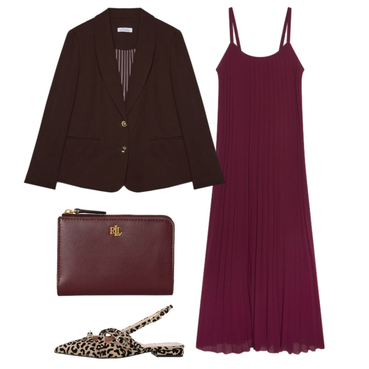 Outfit donna - Cena lungomare. Stile Glamour per Serata fuori. Abbinamento con ballerine, blazer, vestiti lunghi, portafogli.