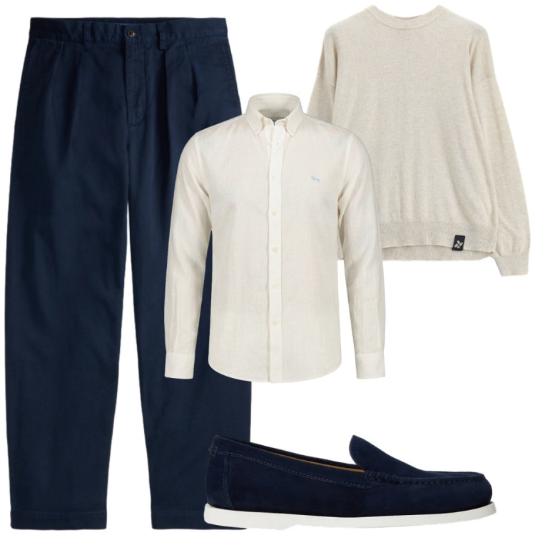 Outfit uomo - Dopo il lavoro. Stile Trendy per Serata speciale. Abbinamento con camicie, maglieria, pantaloni chino, scarpe stringate.