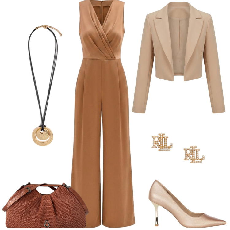 Outfit donna - Total look #2470035. Stile Chic per Cerimonia. Abbinamento con bolero, tute, décolleté, ciondoli, clutch, orecchini.