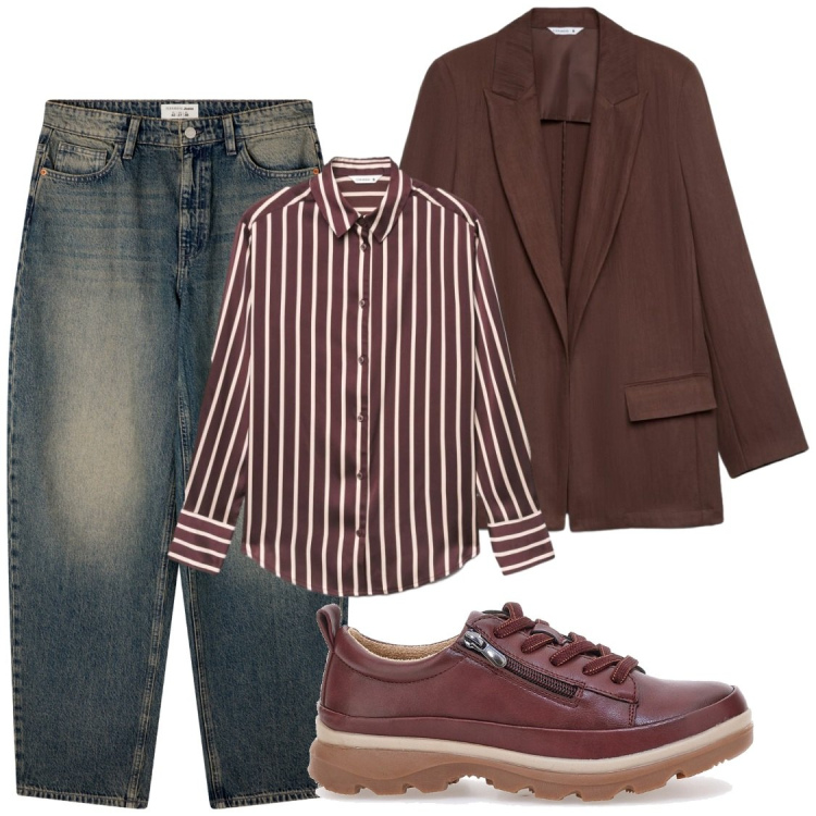 Outfit donna - Settembre in città. Stile Chic per Ufficio. Abbinamento con jeans, camicie, blazer, scarpe stringate.