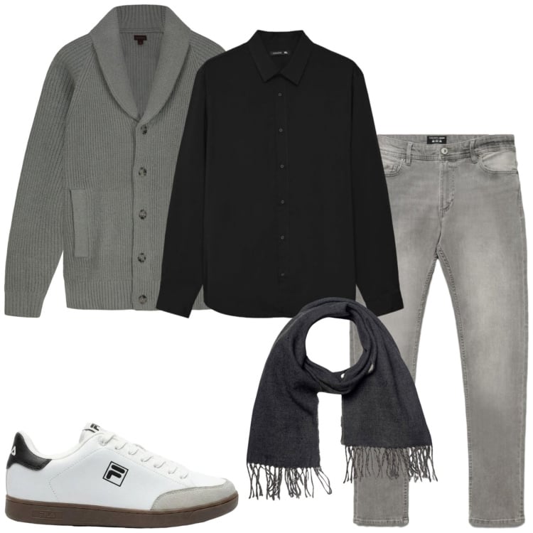 Outfit uomo - Total look #2470038. Stile Trendy per Serata speciale. Abbinamento con sneakers, jeans skinny, camicie, sciarpe, cardigans.