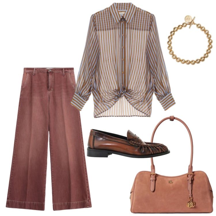 Outfit donna - La camicia rigata semitrasparente. Stile Casual per Tutti i giorni. Abbinamento con mocassini, camicie, jeans, braccialetti, borse a mano.