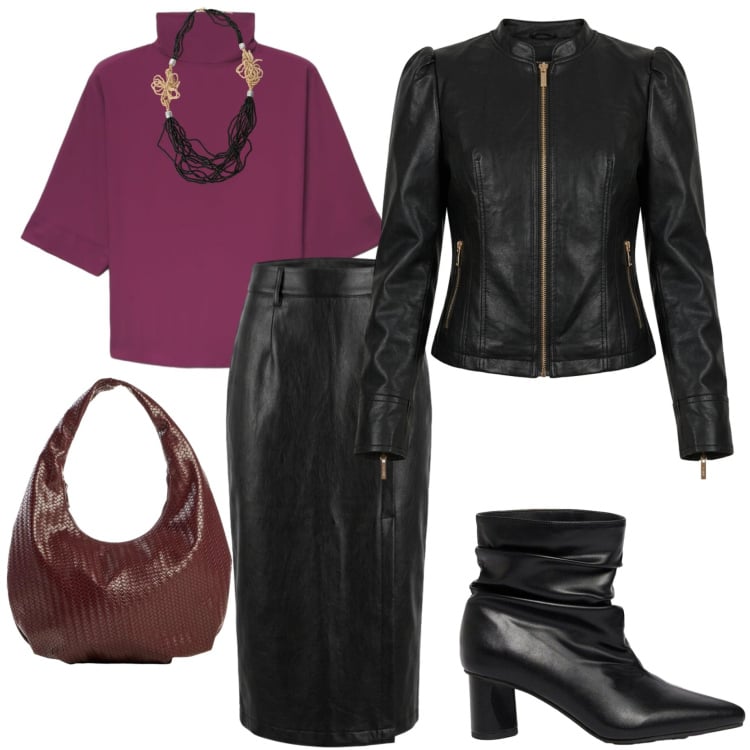 Outfit donna - Look Nunalie. Stile Glamour per Serata fuori. Abbinamento con borse a spalla, stivaletti, collane, bluse, giacche, gonne longuette.