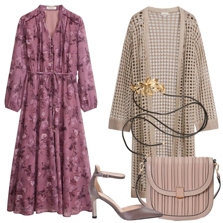 Outfit donna - Lo chemisier a fiori. Stile Bon Ton per Cerimonia. Abbinamento con vestiti chemisier, cardigans, borse a tracolla, décolleté, cinture.