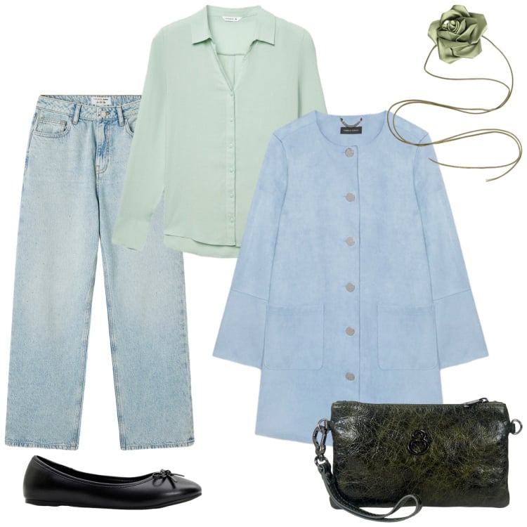 Outfit donna - Elegance. Stile Glamour per Tutti i giorni. Abbinamento con ballerine, jeans, camicie, cappotti, pochette, collane.