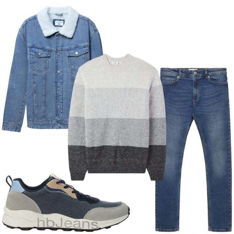 Outfit uomo - Total look #2470088. Stile Urban per Tutti i giorni. Abbinamento con sneakers, giacche, maglieria, jeans skinny.