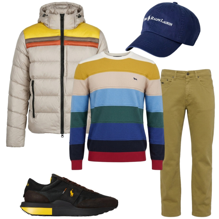 Outfit uomo - Total look #2470089. Stile Trendy per Tutti i giorni. Abbinamento con jeans, maglieria, piumini, cappelli, sneakers.