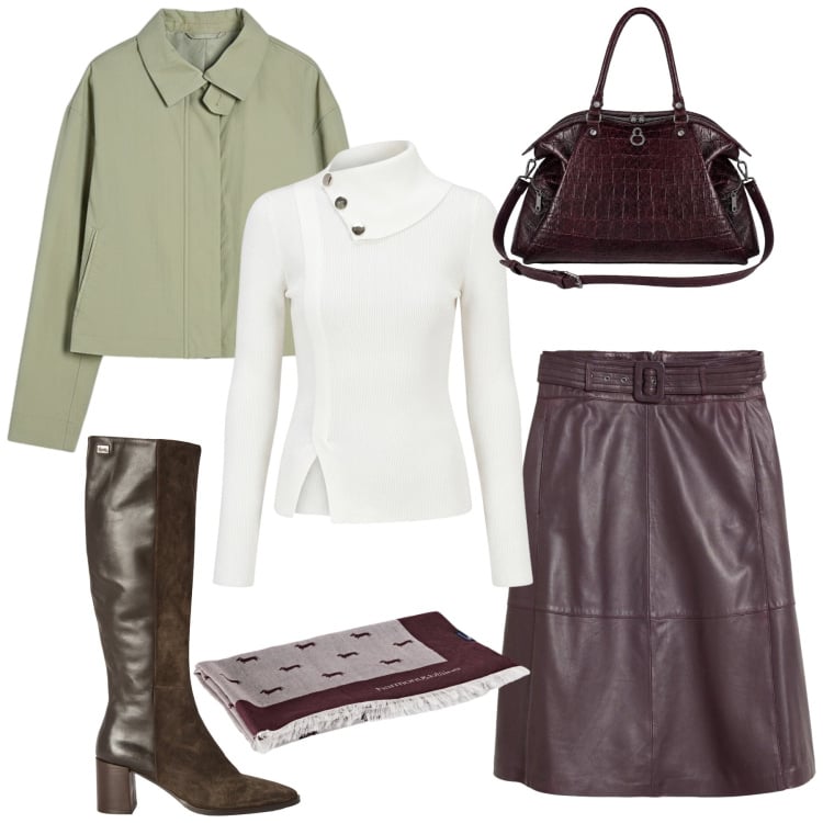 Outfit donna - Total look #2470091. Stile Chic per Tutti i giorni. Abbinamento con gonne, sciarpe, stivali, pullovers, shopping bag, bomber.