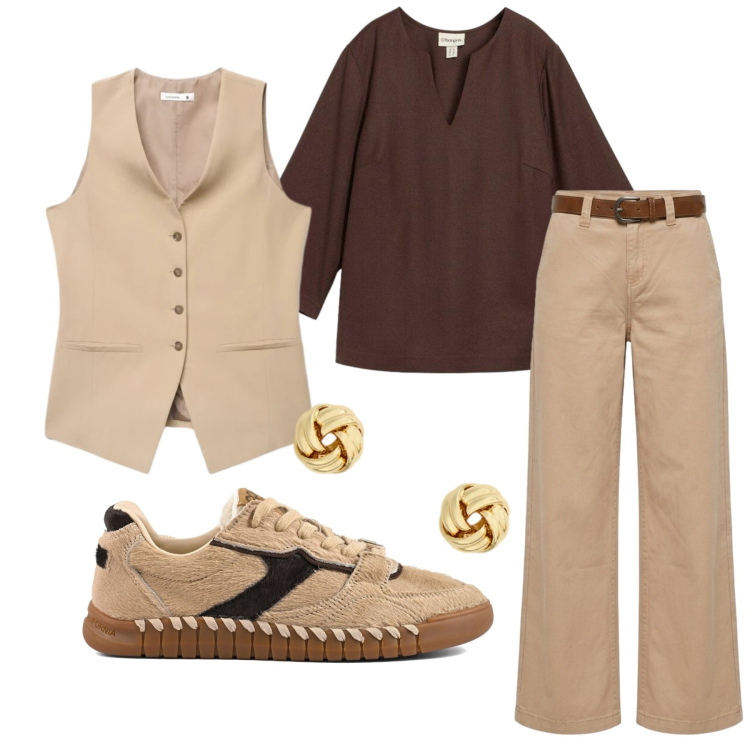 Outfit donna - Total look #2470099. Stile Urban per Ufficio. Abbinamento con tuniche, gilet, pantaloni, orecchini, sneakers.