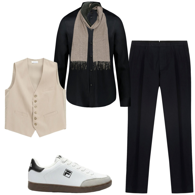 Outfit uomo - Total look #2470122. Stile Trendy per Serata speciale. Abbinamento con sneakers, gilet, camicie, sciarpe, pantaloni.