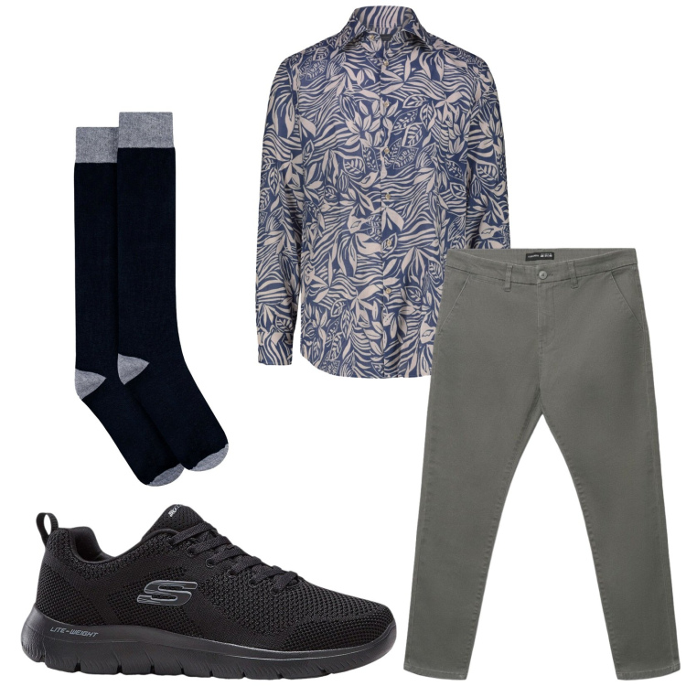 Outfit uomo - Total look #2470127. Stile Trendy per Serata speciale. Abbinamento con sneakers, pantaloni chino, calzini, camicie.