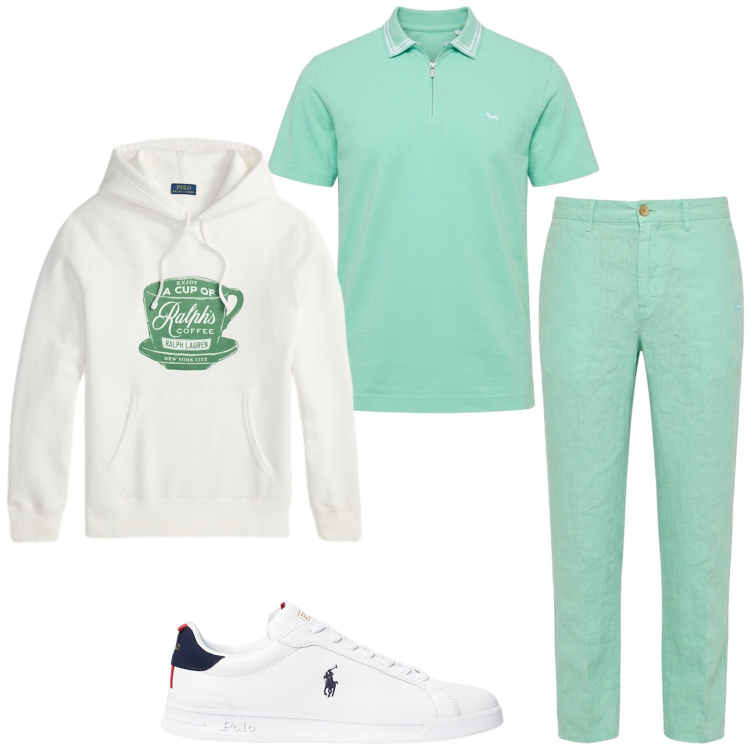 Outfit uomo - Total look #2470133. Stile Casual per Tutti i giorni. Abbinamento con polo, pantaloni chino, sneakers, felpe con cappuccio.