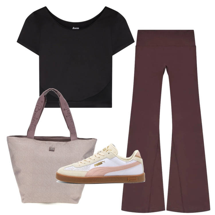 Outfit donna - Terranova - Active Collection FW26. Stile Sporty chic per Sport. Abbinamento con leggings sportivo, t-shirt sportive, sneakers, shopping bag.