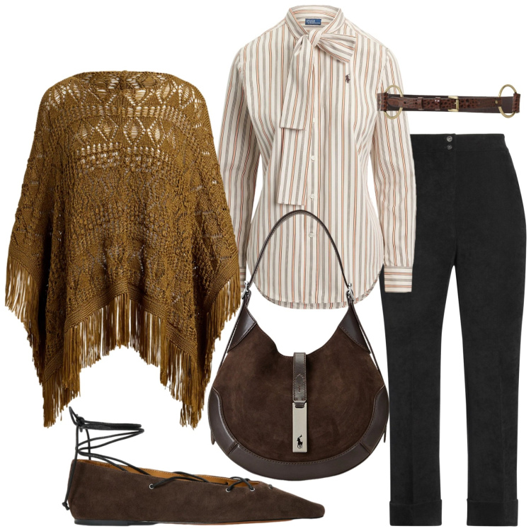 Outfit donna - Total look #2470148. Stile Chic per Ufficio. Abbinamento con pantaloni, cinture, cappotti, borse a spalla, ballerine, camicie.