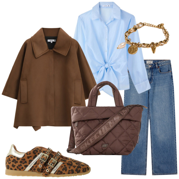 Outfit donna - Total look #2470154. Stile Glamour per Ufficio. Abbinamento con borse tote, sneakers, camicie, jeans, cappotti, braccialetti.