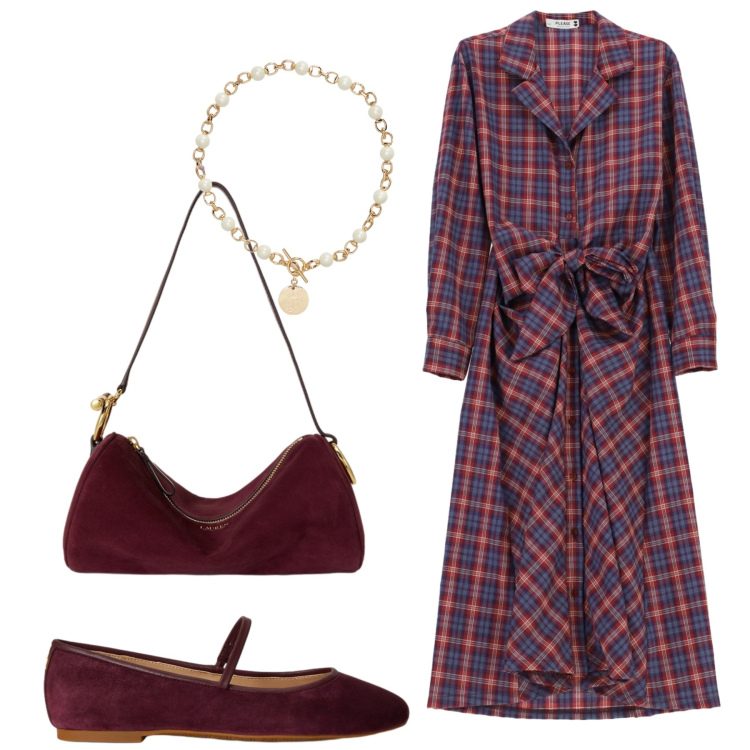 Outfit donna - Total look #2470156. Stile Basic per Ufficio. Abbinamento con vestiti chemisier, collane, ballerine, borse a spalla.