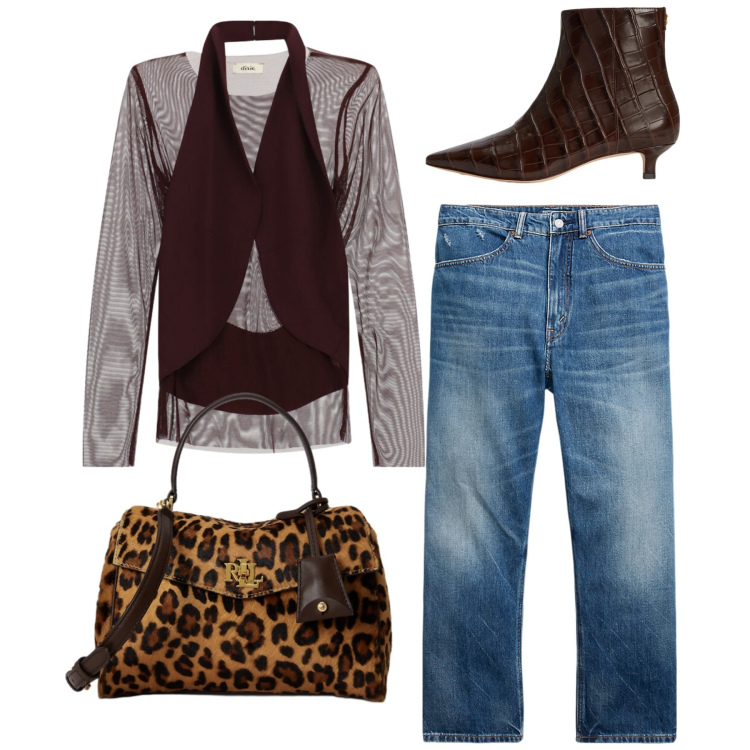 Outfit donna - Aperitivo di Settembre. Stile Casual chic per Tutti i giorni. Abbinamento con top, jeans, borse a mano, stivaletti.
