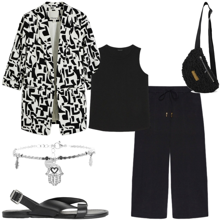 Outfit donna - Total look #2470169. Stile Casual chic per Tutti i giorni. Abbinamento con sandali, blazer, braccialetti, canottiere, pantaloni, marsupi.