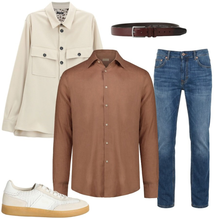 Outfit uomo - Albert. Stile Casual per Tutti i giorni. Abbinamento con sneakers, jeans, cinture, cappotti, camicie.