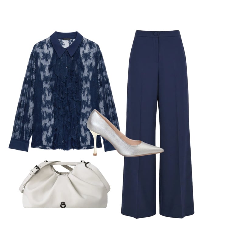 Outfit donna - Eleganza per il rientro - Focus Donna Cu. Stile Chic per Cerimonia. Abbinamento con pantaloni a palazzo, décolleté, camicie, clutch.