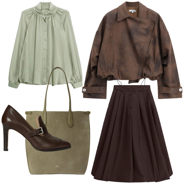 Outfit donna - Bomber oversize. Stile Casual per Tutti i giorni. Abbinamento con pantaloni culotte, camicie, bomber, décolleté, borse tote.